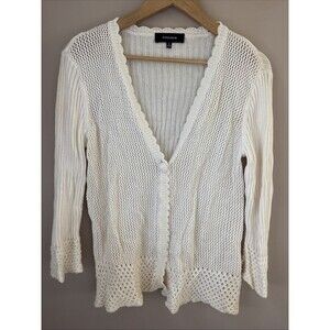 Jones Wear Women’s Medium Ivory Crochet Open Knit Cardigan Lightweight Boho
